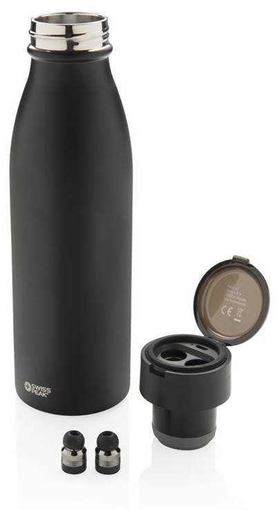 Swiss Peak Vakuum Flasche mit Mini True-Wireless Kopfhörern